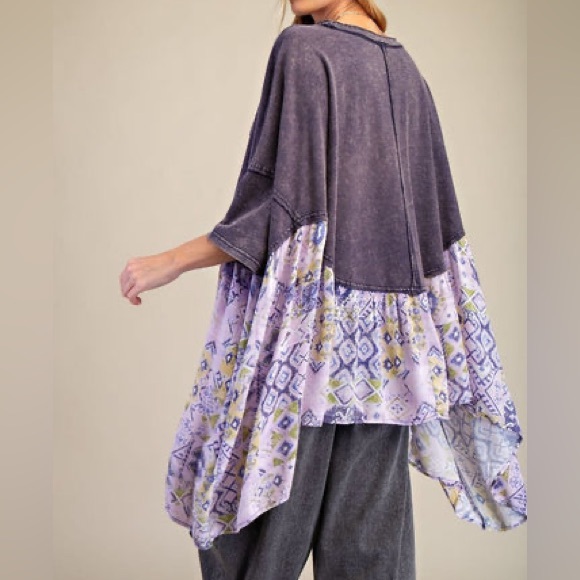 NEW🩶Easel Oversized Solid and Mixed Print LOVE Patched Top Small Ash - Picture 4 of 10